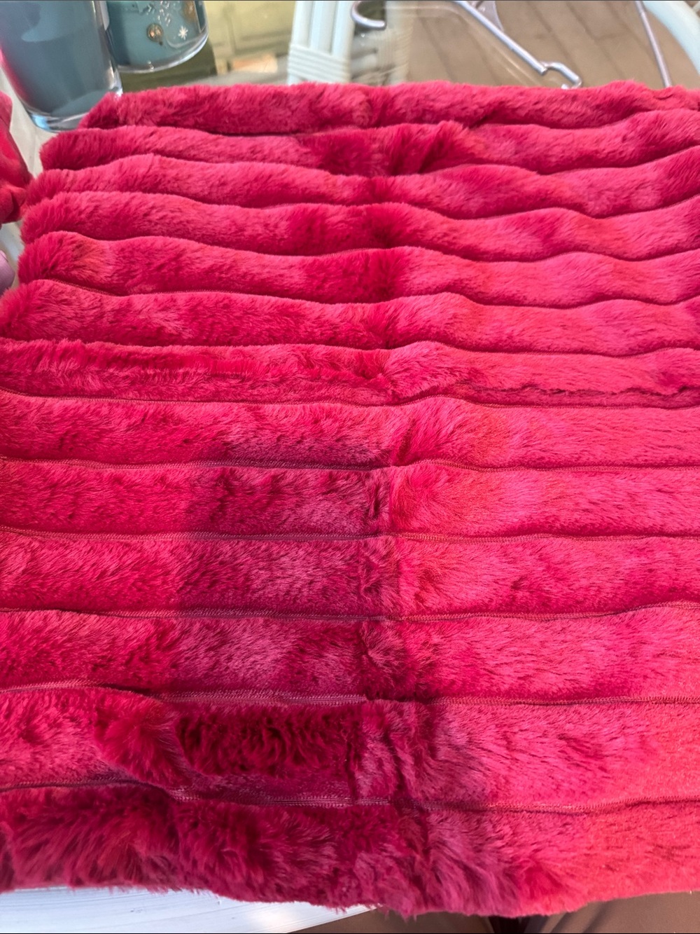 2- Plush red Faux Fur pillow sham